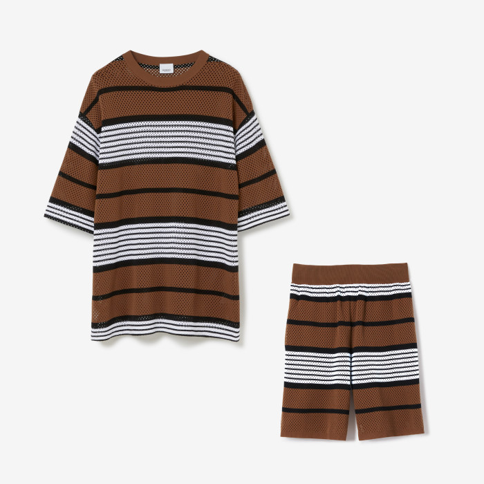 Burberry NIGO Striped Loose Hollow Summer Short Sleeve T-shirt Shorts Set Suit #nigo94475