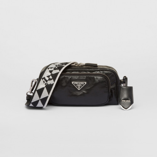 Prada NIGO Black Leather Long Shoulder Strap Crossbody Bag #nigo57423