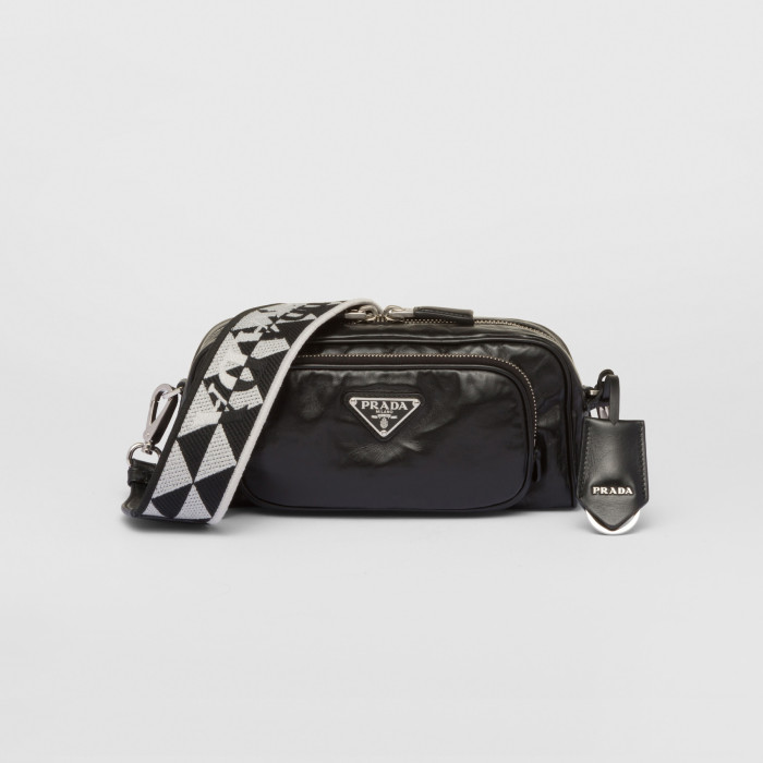 Prada NIGO Black Leather Long Shoulder Strap Crossbody Bag #nigo57423