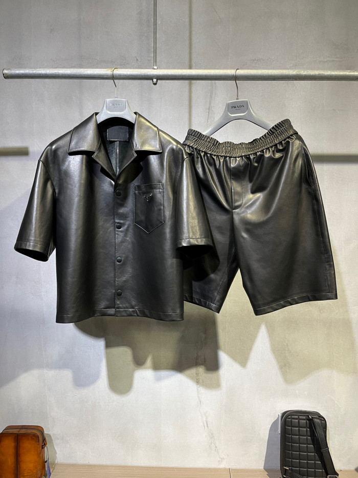 Prada NIGO Leather short sleeved shirt jacket shorts set Pants #nigo94566