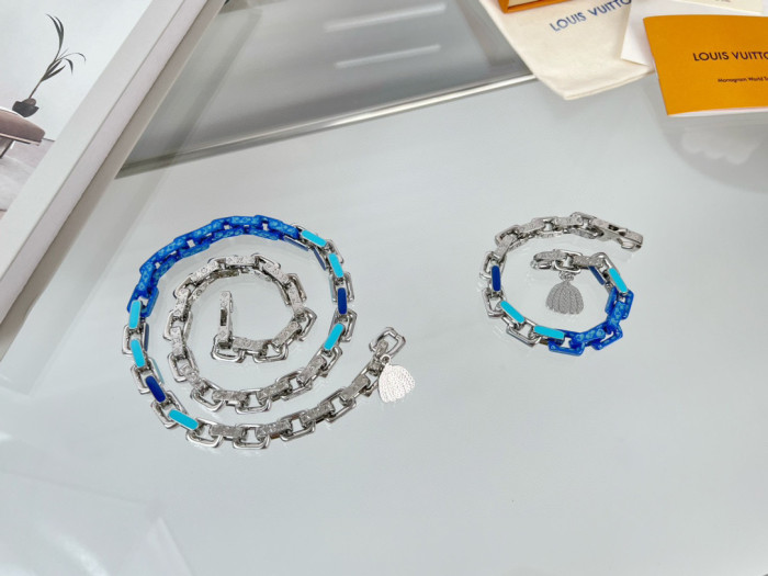 Louis Vuitton NIGO Blue Splice Necklace Bracelet Set Box #nigo84123