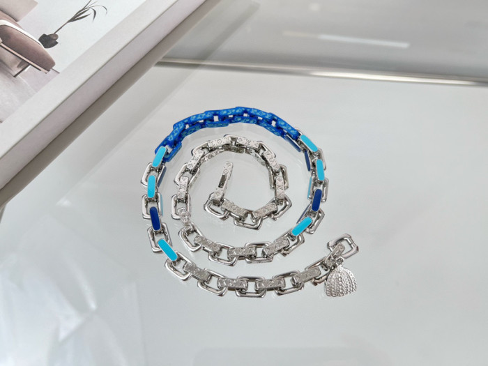 Louis Vuitton NIGO Blue Splice Necklace Bracelet Set Box #nigo84123
