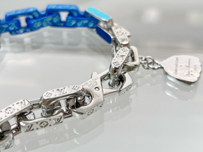 Louis Vuitton NIGO Blue Splice Necklace Bracelet Set Box #nigo84123
