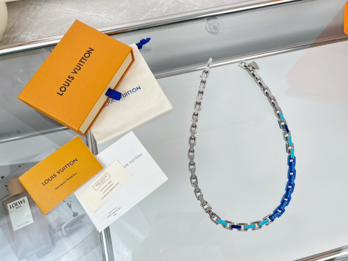 Louis Vuitton NIGO Blue Splice Necklace Bracelet Set Box #nigo84123