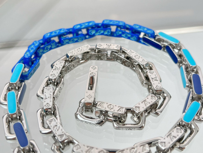 Louis Vuitton NIGO Blue Splice Necklace Bracelet Set Box #nigo84123
