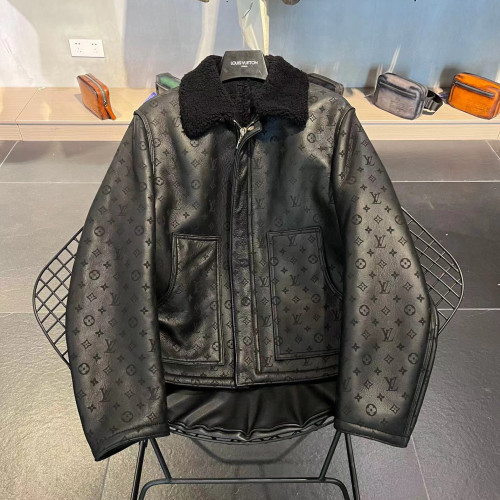 Louis Vuitton NIGO Lamb Fur Collar Patchwork Leather Jacket #nigo6463