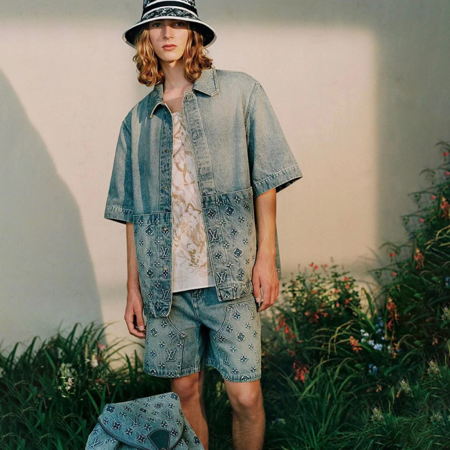 Louis Vuitton NIGO Short Sleeved Denim Jacket Denim Shorts Set Suit #nigo94367