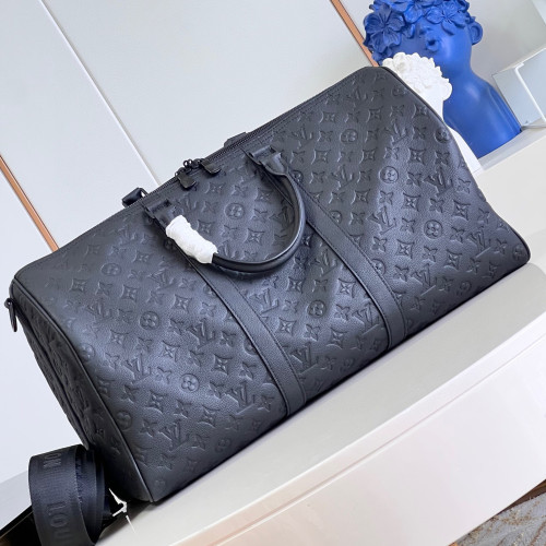 Louis Vuitton NIGO Matte Black Leather Handbag Keepall Bag #nigo94619