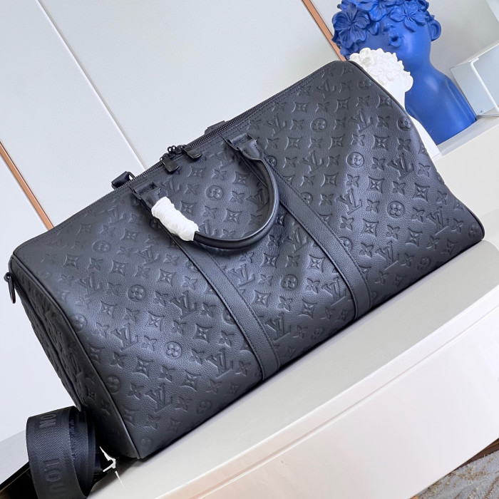Louis Vuitton NIGO Matte Black Leather Handbag Keepall Bag #nigo94619