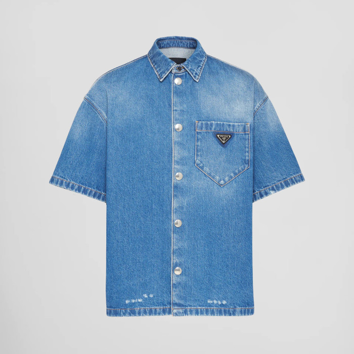 Prada NIGO Denim Short Sleeved Button Up Shirt Jacket #nigo94691