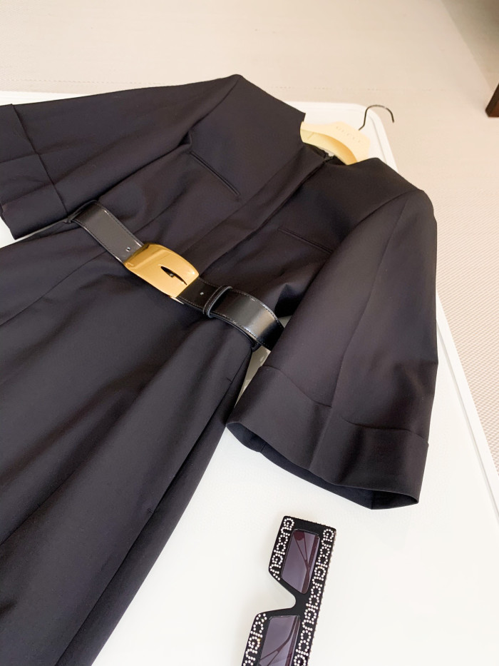 GUCCI Gold Belt Wool Short Sleeve Formal Dress #nigo5727