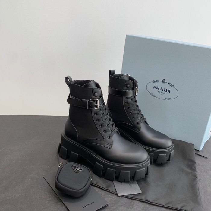 PRADA Leather And Nylon Fabric Booties Boots Shoes #nigo99675