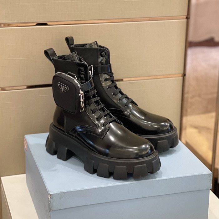 PRADA Leather And Nylon Fabric Booties Boots Shoes #nigo99675