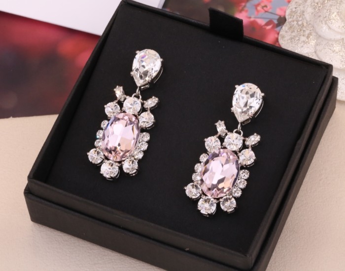 MiuMiu Droplet Hanging Oval Powder Diamond Earrings #nigo89652
