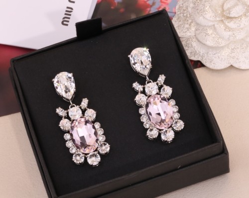 MiuMiu Droplet Hanging Oval Powder Diamond Earrings #nigo89652