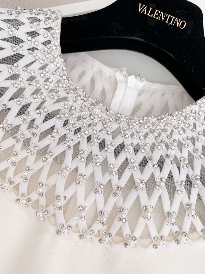Valentino white hollowed-out round neck diamond short-sleeved dress #nigo21337