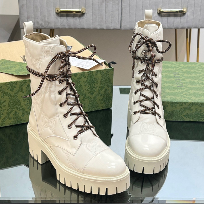 Gucci NIGO White Leather Lace Up Martin Boots #nigo21358