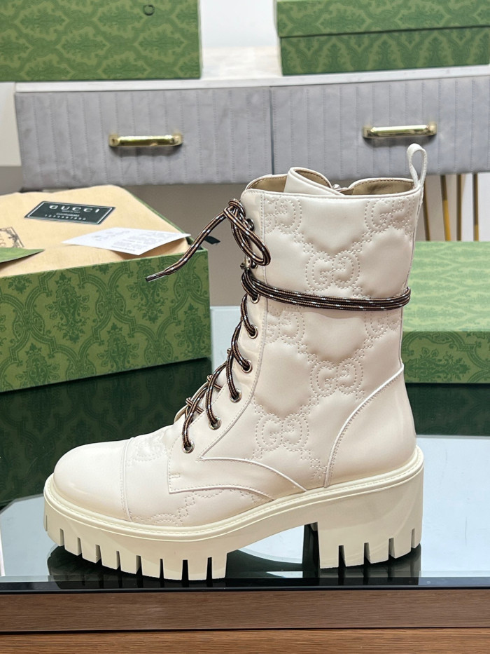 Gucci NIGO White Leather Lace Up Martin Boots #nigo21358