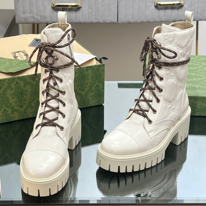 Gucci NIGO White Leather Lace Up Martin Boots #nigo21358