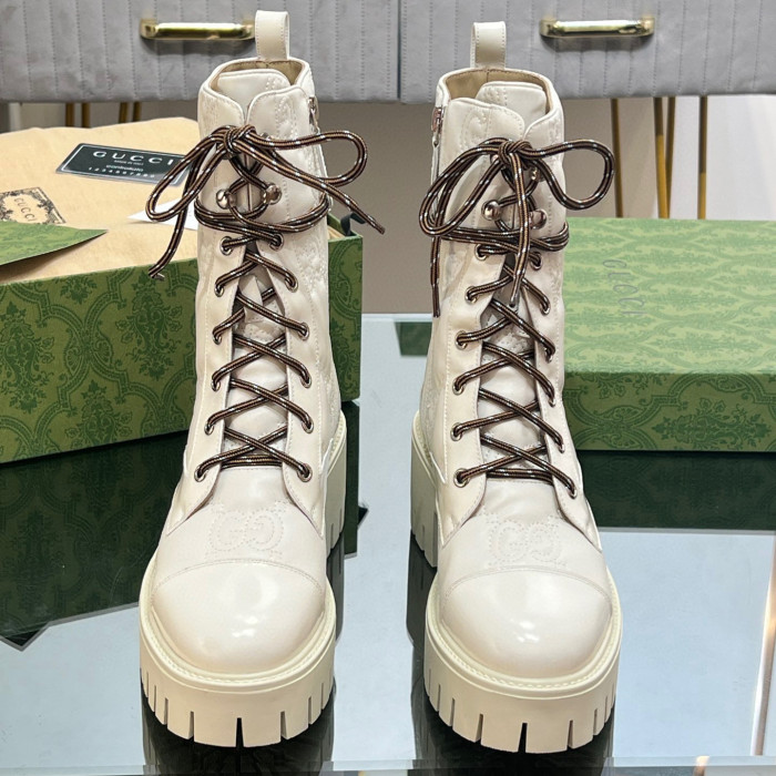 Gucci NIGO White Leather Lace Up Martin Boots #nigo21358