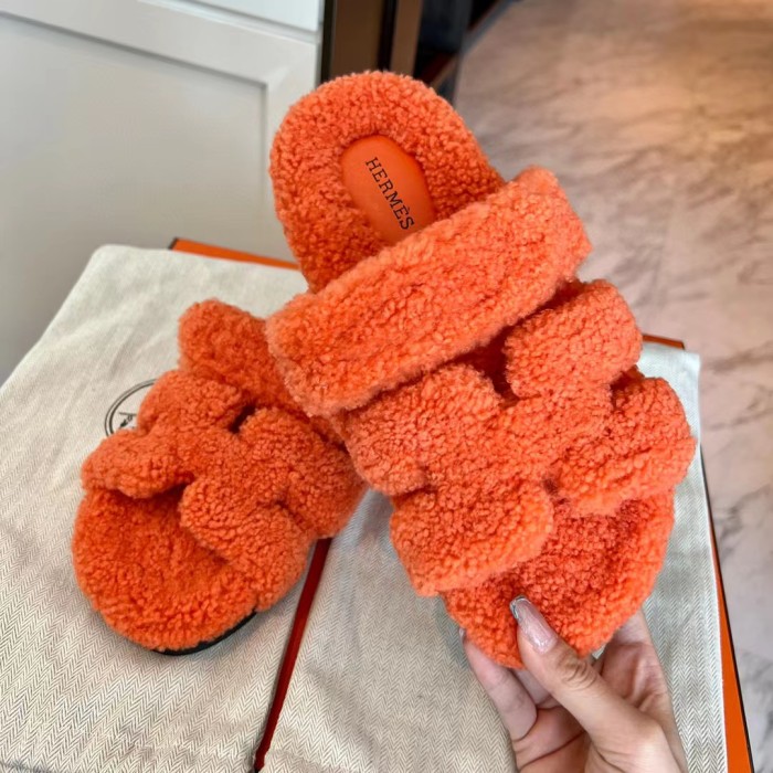 Hermes NIGO Plush Flat Bottomed Slippers #nigo21443