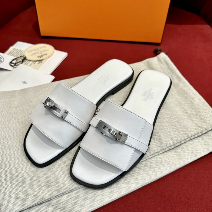 Hermès GIULIA Flat Bottom Summer Cool KELLY Button Slippers Shoes #nigo29154