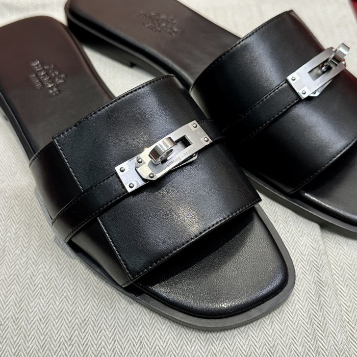 Hermès GIULIA Flat Bottom Summer Cool KELLY Button Slippers Shoes #nigo29154