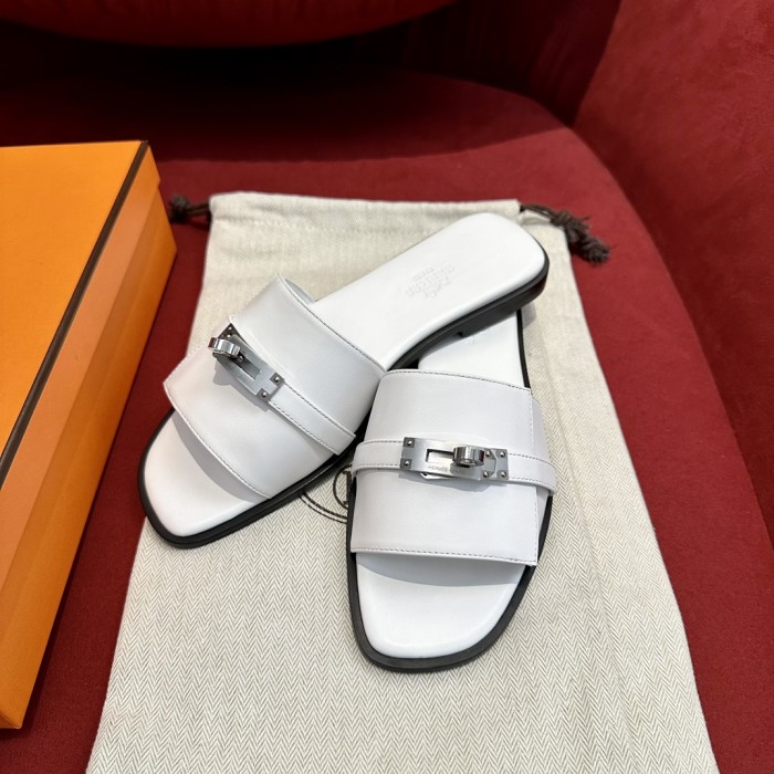Hermès GIULIA Flat Bottom Summer Cool KELLY Button Slippers Shoes #nigo29154