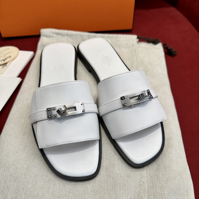 Hermès GIULIA Flat Bottom Summer Cool KELLY Button Slippers Shoes #nigo29154
