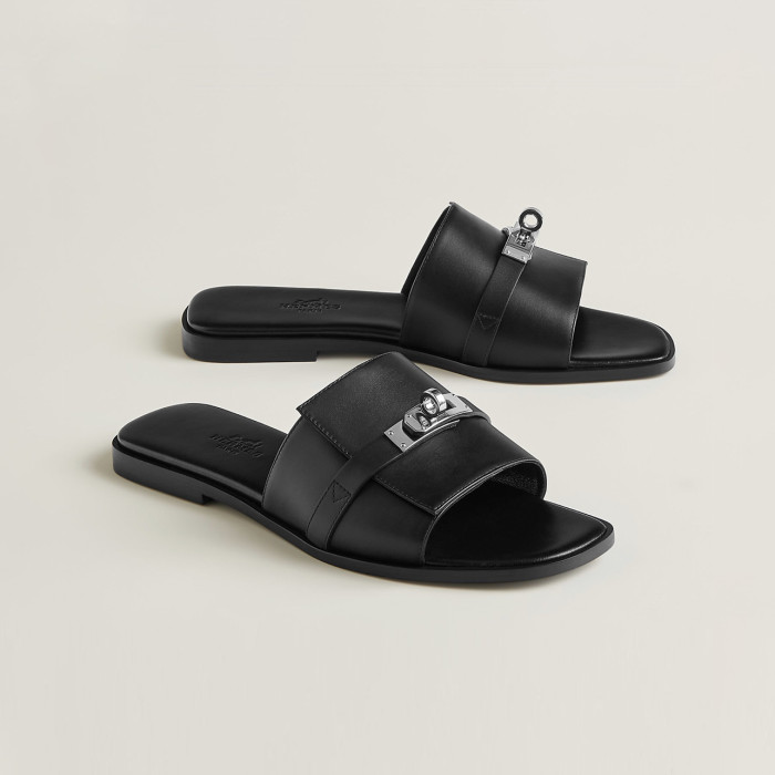Hermès GIULIA Flat Bottom Summer Cool KELLY Button Slippers Shoes #nigo29154