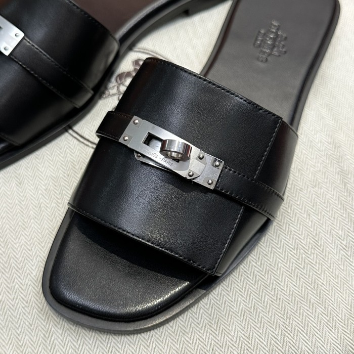 Hermès GIULIA Flat Bottom Summer Cool KELLY Button Slippers Shoes #nigo29154