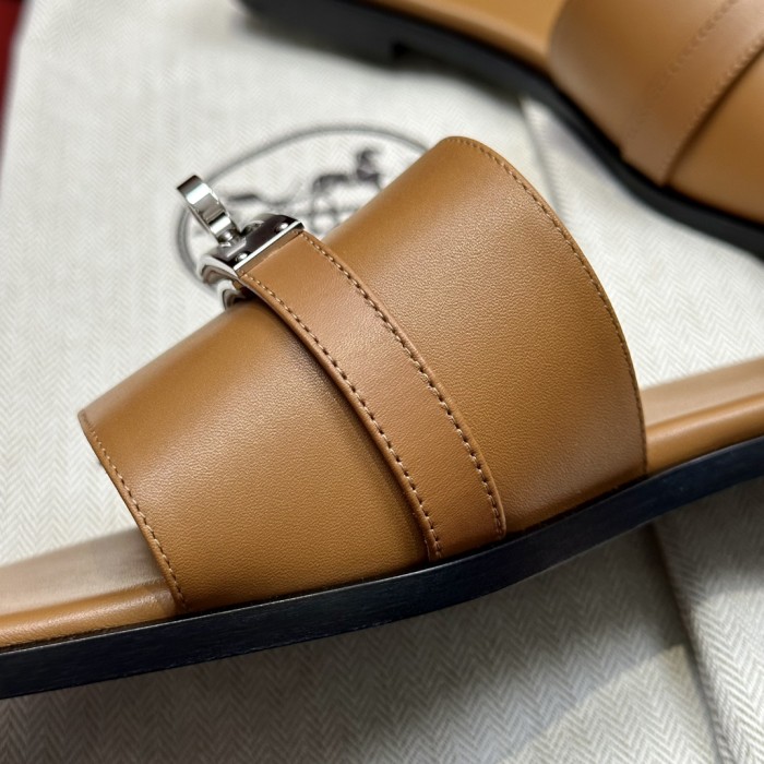 Hermès GIULIA Flat Bottom Summer Cool KELLY Button Slippers Shoes #nigo29154