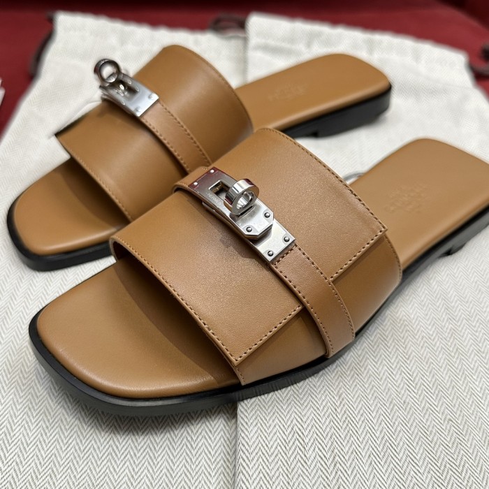 Hermès GIULIA Flat Bottom Summer Cool KELLY Button Slippers Shoes #nigo29154