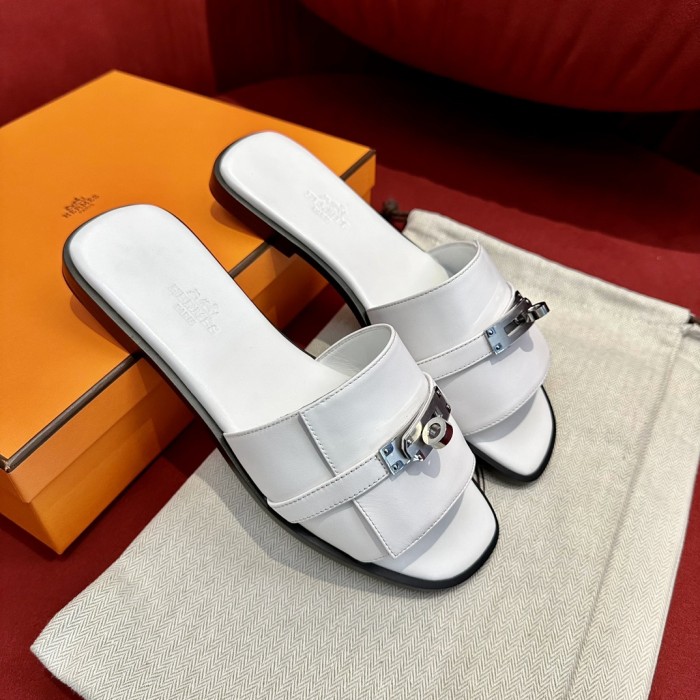 Hermès GIULIA Flat Bottom Summer Cool KELLY Button Slippers Shoes #nigo29154
