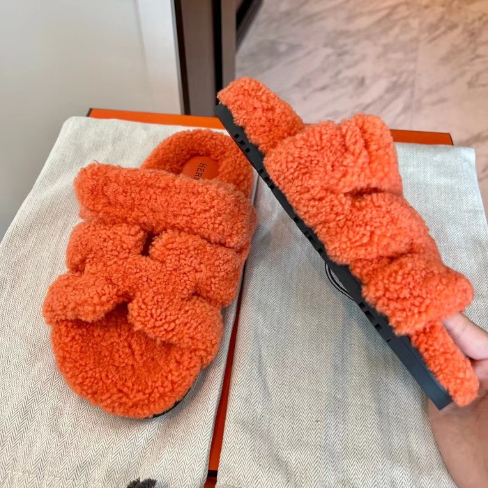 Hermes NIGO Plush Flat Bottomed Slippers #nigo21443