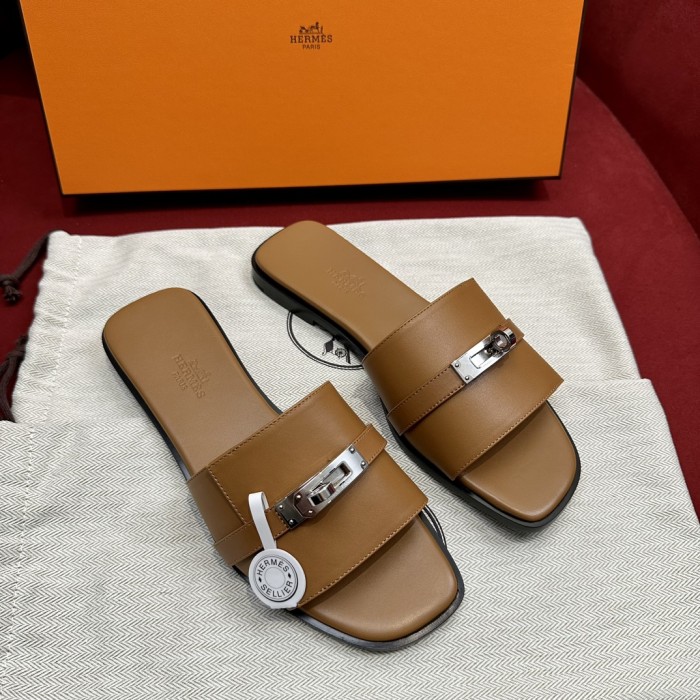Hermès GIULIA Flat Bottom Summer Cool KELLY Button Slippers Shoes #nigo29154