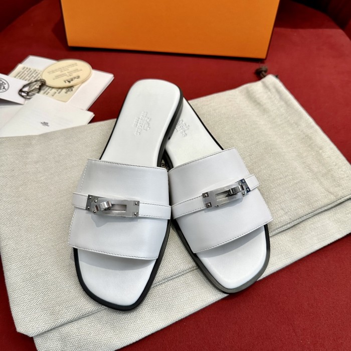 Hermès GIULIA Flat Bottom Summer Cool KELLY Button Slippers Shoes #nigo29154