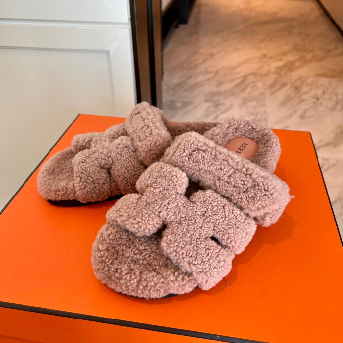 Hermes NIGO Plush Flat Bottomed Slippers #nigo21443