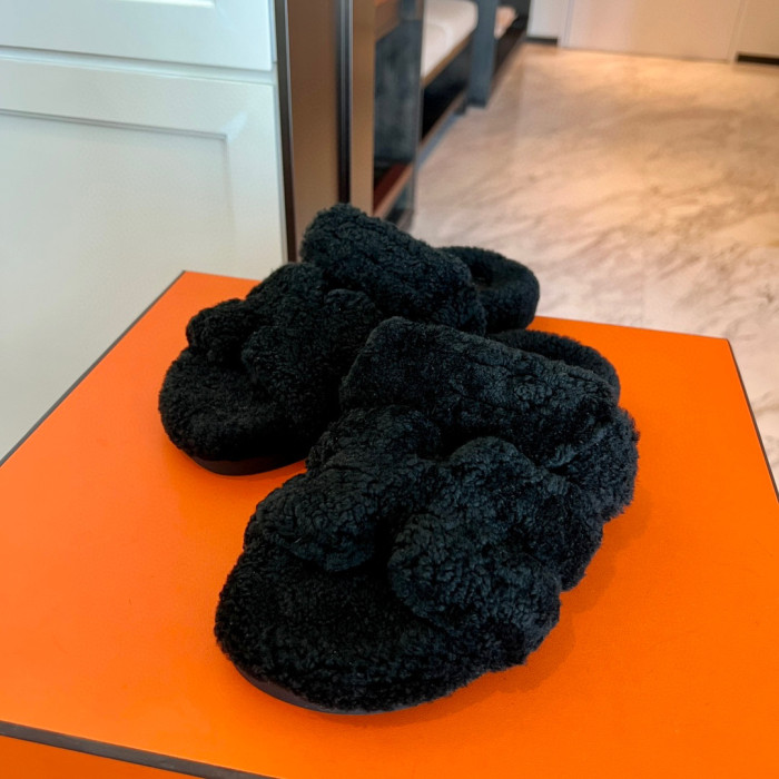 Hermes NIGO Plush Flat Bottomed Slippers #nigo21443