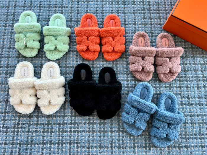 Hermes NIGO Plush Flat Bottomed Slippers #nigo21443
