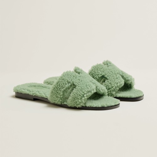 Hermes NGO Lamb Hair Flat Bottom Slippers Shoes #nigo21534