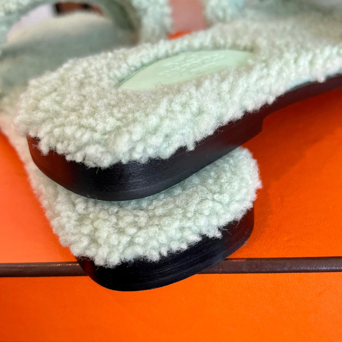 Hermes NGO Lamb Hair Flat Bottom Slippers Shoes #nigo21534