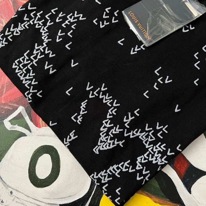 Louis Vuitton NIGO Black Embroidered Loose Fitting Short Sleeved T-shirt #nigo21553