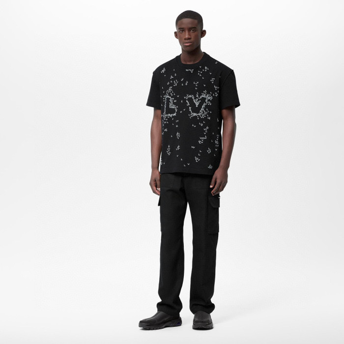 Louis Vuitton NIGO Black Embroidered Loose Fitting Short Sleeved T-shirt #nigo21553