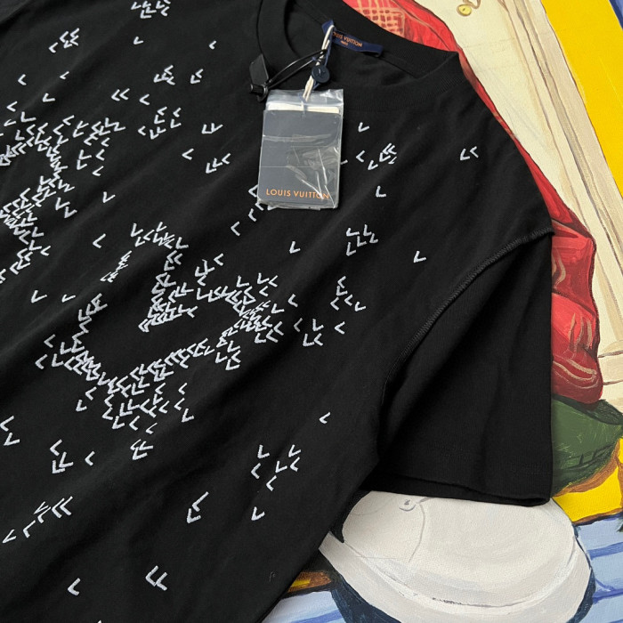 Louis Vuitton NIGO Black Embroidered Loose Fitting Short Sleeved T-shirt #nigo21553