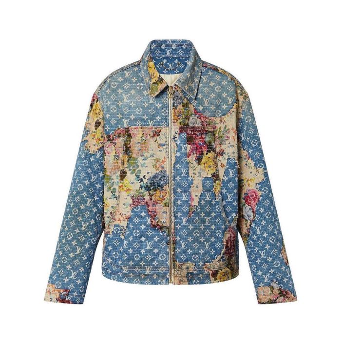 Louis Vuitton Floral Print Denim Zip-Up Jacket Coat #nigo2595