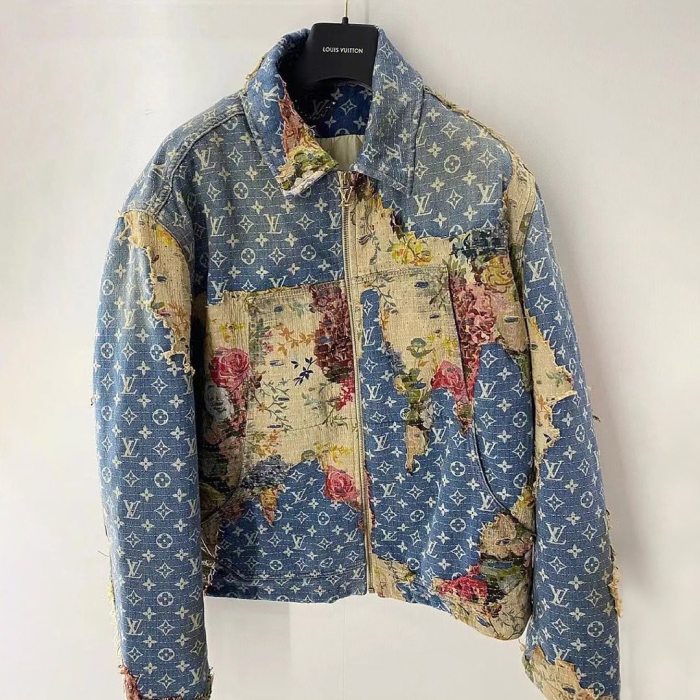 Louis Vuitton Floral Print Denim Zip-Up Jacket Coat #nigo2595