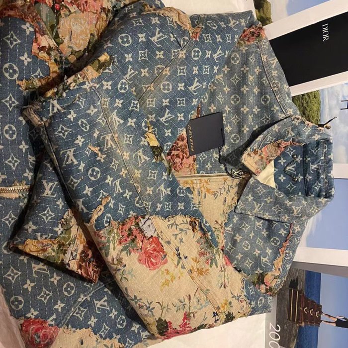 Louis Vuitton Floral Print Denim Zip-Up Jacket Coat #nigo2595