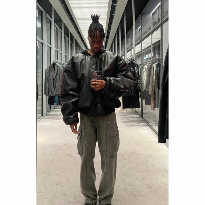 Balenciaga NIGO Leather Zip Hooded Jacket #nigo96135