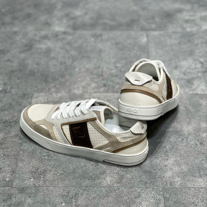 Fendi NIGO Beige Leather Lace Up Casual Sneakers Shoes #nigo96138